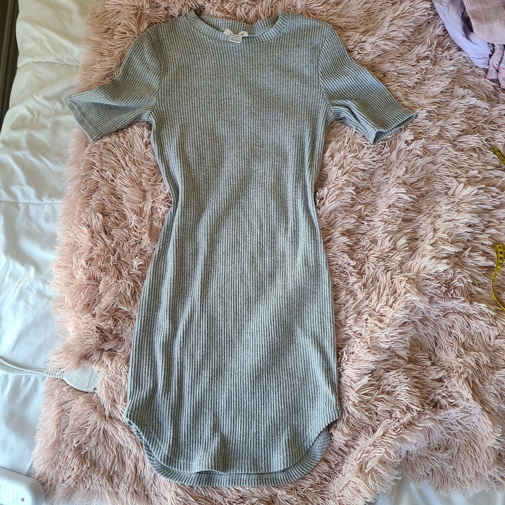 L Grey Ribbed Bodycon Dress Revamped